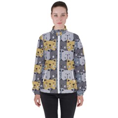 Cute Cat Pattern Women s High Neck Windbreaker