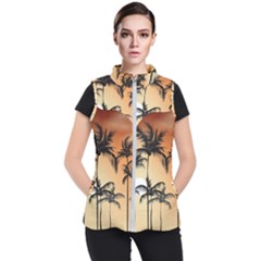 Sunset Palm Trees Beach Summer Women s Puffer Vest by ExtraGoodSauce