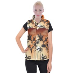 Sunset Palm Trees Beach Summer Women s Button Up Vest by ExtraGoodSauce