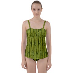 Fern Texture Nature Leaves Twist Front Tankini Set by Dutashop
