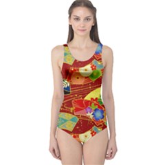 Floral Abstract One Piece Swimsuit by icarusismartdesigns