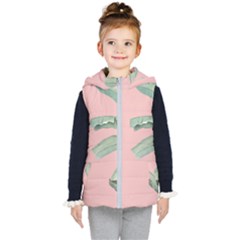 Banana Leaf On Pink Kids  Hooded Puffer Vest by goljakoff