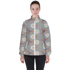 Flowers Leaves  Floristic Pattern Women s High Neck Windbreaker by SychEva