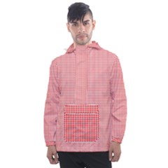 Dots Red On White Men s Front Pocket Pullover Windbreaker by JustToWear