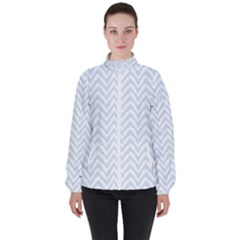 Chevrons Bleu Clair/blanc Women s High Neck Windbreaker