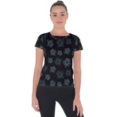Blue Turtles On Black Short Sleeve Sports Top  by contemporary