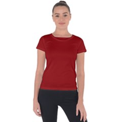 Color Dark Red Short Sleeve Sports Top 