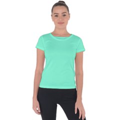 Color Aquamarine Short Sleeve Sports Top 