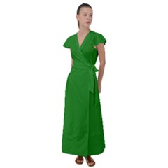 Color Forest Green Flutter Sleeve Maxi Dress by Kultjers