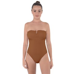 Color Saddle Brown Tie Back One Piece Swimsuit by Kultjers