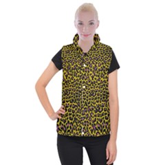 Pattern Leopard Yellow Fur Women s Button Up Vest
