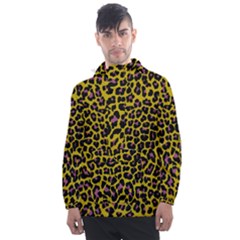 Pattern Leopard Yellow Fur Men s Front Pocket Pullover Windbreaker