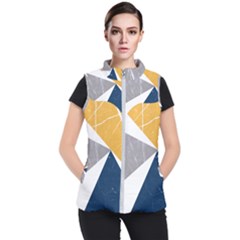 Abstrait Triangles Jaune/bleu/gris Women s Puffer Vest