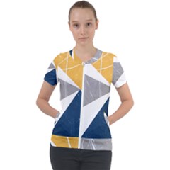 Abstrait Triangles Jaune/bleu/gris Short Sleeve Zip Up Jacket