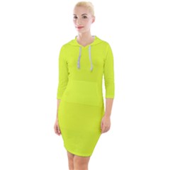 Color Luis Lemon Quarter Sleeve Hood Bodycon Dress by Kultjers