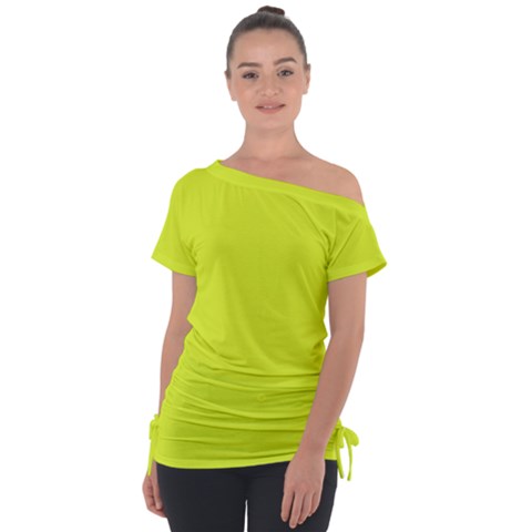 Color Luis Lemon Off Shoulder Tie-up Tee by Kultjers