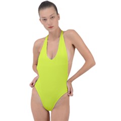 Color Luis Lemon Backless Halter One Piece Swimsuit by Kultjers