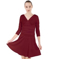 Color Blood Red Quarter Sleeve Front Wrap Dress by Kultjers