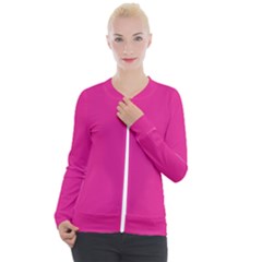 Color Barbie Pink Casual Zip Up Jacket by Kultjers