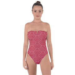 Red Sashiko Ornament Tie Back One Piece Swimsuit