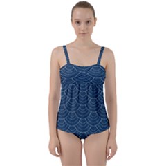 Blue Sashiko Plaid Twist Front Tankini Set by goljakoff