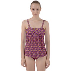 Geometric Groovy Pattern Twist Front Tankini Set by designsbymallika