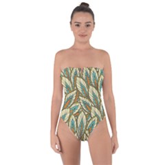 Green Leaves Tie Back One Piece Swimsuit by goljakoff