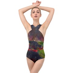 Abstract Paint Drops Cross Front Low Back Swimsuit by goljakoff
