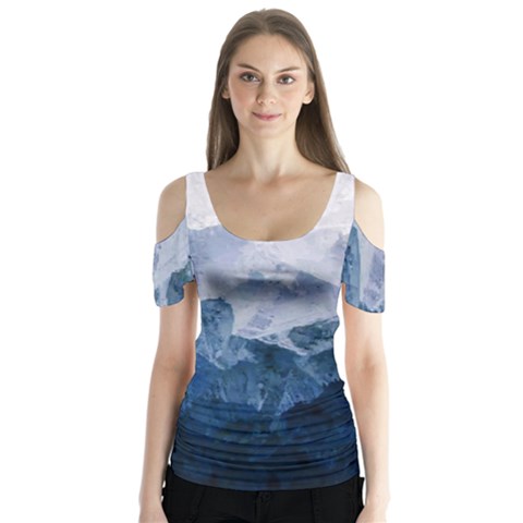 Blue Ice Mountain Butterfly Sleeve Cutout Tee  by goljakoff