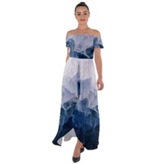 Blue Ice Mountain Off Shoulder Open Front Chiffon Dress by goljakoff