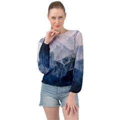 Blue Ice Mountain Banded Bottom Chiffon Top by goljakoff