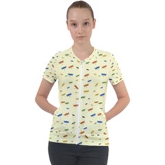 Dragonfly On Yellow Short Sleeve Zip Up Jacket