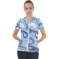 Blue Vivid Marble Pattern Short Sleeve Zip Up Jacket by goljakoff