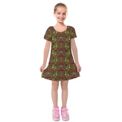 Rainbow Heavy Metal Artificial Leather Lady Among Spring Flowers Kids  Short Sleeve Velvet Dress by pepitasart