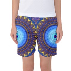 Blue Violet Midnight Sun Mandala Boho Hipppie Women s Basketball Shorts by CrypticFragmentsDesign