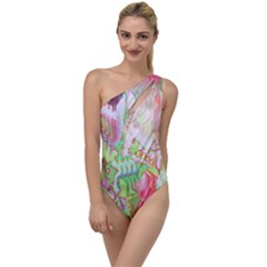 Boho Hippie Trippy Psychedelic Abstract Hot Pink Lime Green To One Side Swimsuit by CrypticFragmentsDesign
