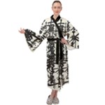 Oriental Designs Maxi Velour Kimono Black And White