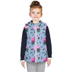 Delicate Peonies Kids  Hooded Puffer Vest by SychEva