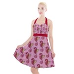 Pink seahorses Halter Party Swing Dress 