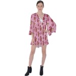 Seahorses Pink Red Seahorsees V-Neck Flare Sleeve Mini Dress