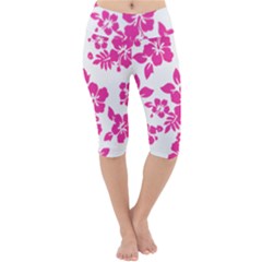 Hibiscus Pattern Pink Lightweight Velour Cropped Yoga Leggings by GrowBasket