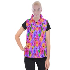 Watercolor Flowers  Multi-colored Bright Flowers Women s Button Up Vest by SychEva