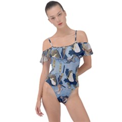 Famous Heroes Of The Kabuki Stage Played By Frogs  Frill Detail One Piece Swimsuit by Sobalvarro