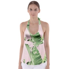Palm Leaves On Pink Babydoll Tankini Top by goljakoff