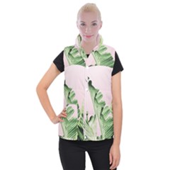 Palm Leaves On Pink Women s Button Up Vest by goljakoff