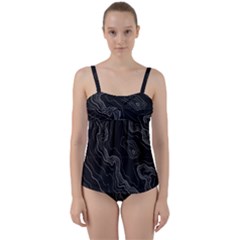 Black Topography Twist Front Tankini Set by goljakoff