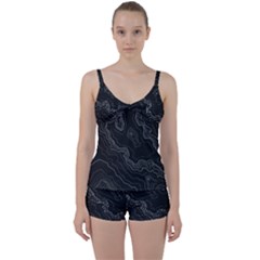 Black Topography Tie Front Two Piece Tankini by goljakoff