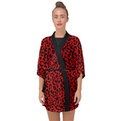 Red And Black Leopard Spots, Animal Fur Half Sleeve Chiffon Kimono by Casemiro