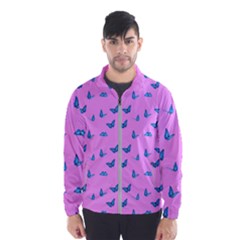 Blue Butterflies At Pastel Pink Color Background Men s Windbreaker by Casemiro