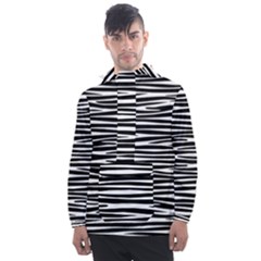 Zebra Stripes, Black And White Asymmetric Lines, Wildlife Pattern Men s Front Pocket Pullover Windbreaker by Casemiro